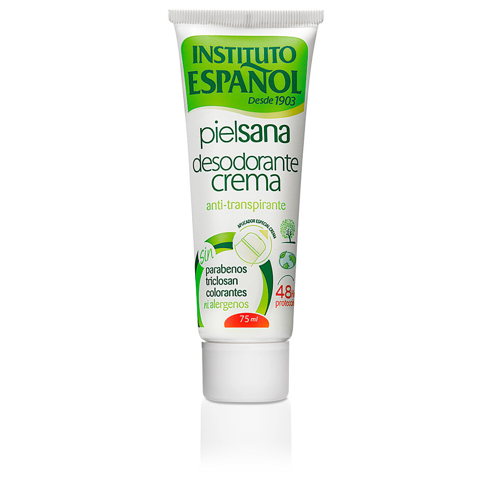 Instituto Español cream deodorant jar and spatula, smooth white balm surface, minimalist glass jar