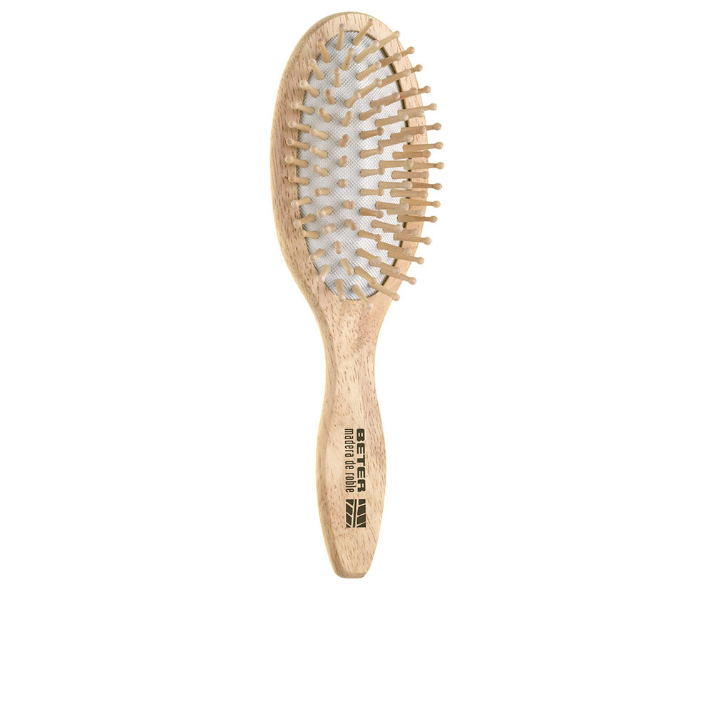 Oak paddle hair brush with wooden bristles, flat ergonomic handle for Women