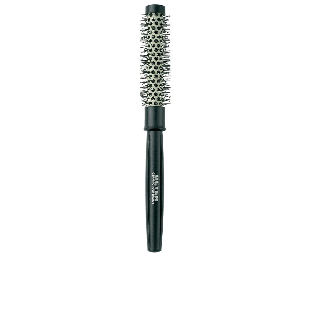 Ceramic thermal round hairbrush with vented barrel and bristles, for blow-dry styling
