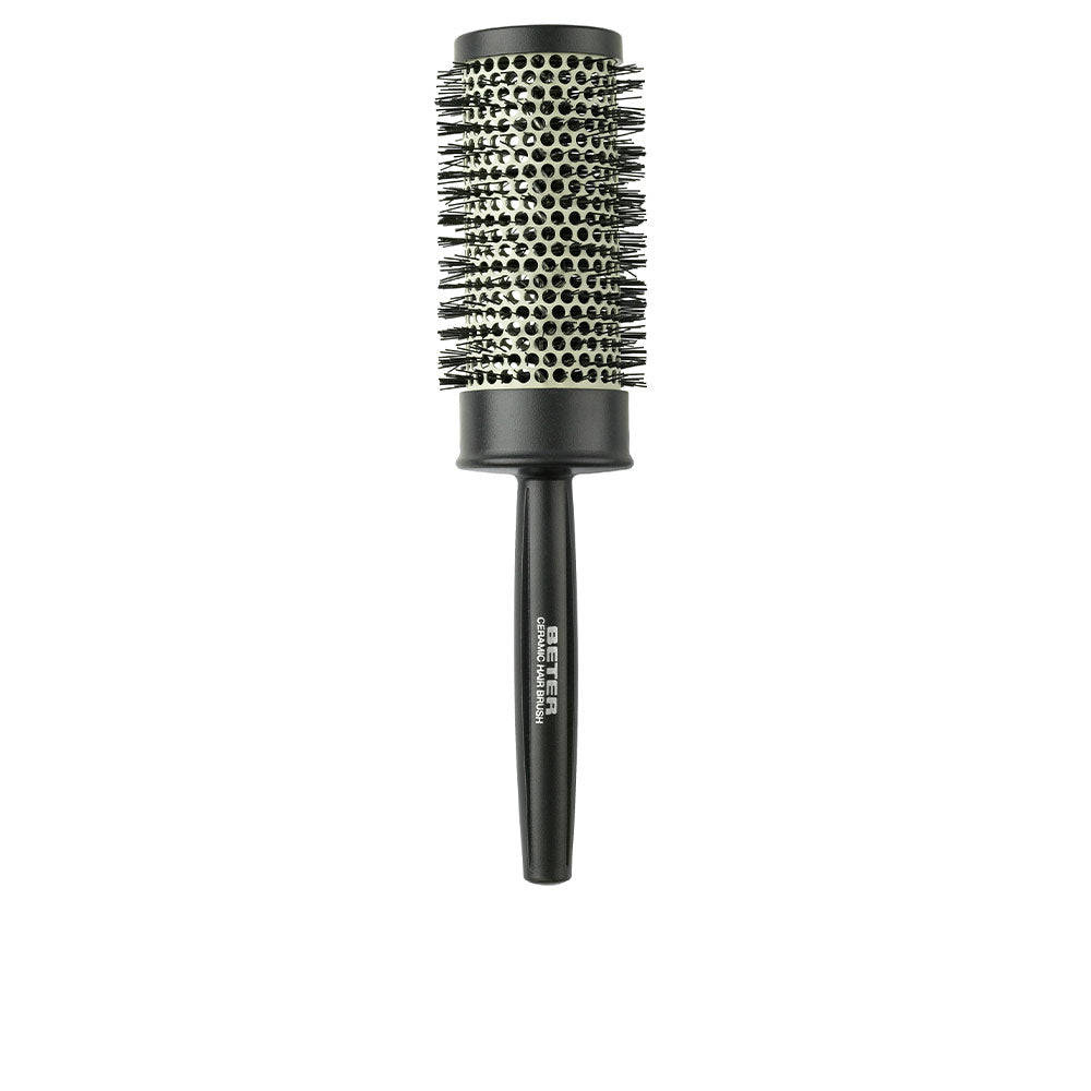 Round ceramic thermal hair brush with vented barrel and firm bristles