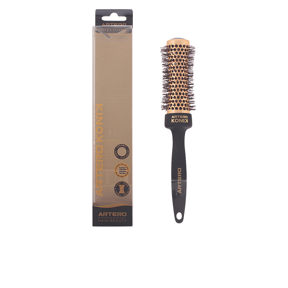 Conical ceramic ionic hair brush with nylon bristles and ergonomic handle, 33 mm