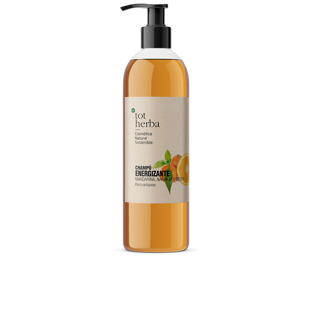 500 ml clear bottle of mandarin and orange clarifying shampoo, citrus label