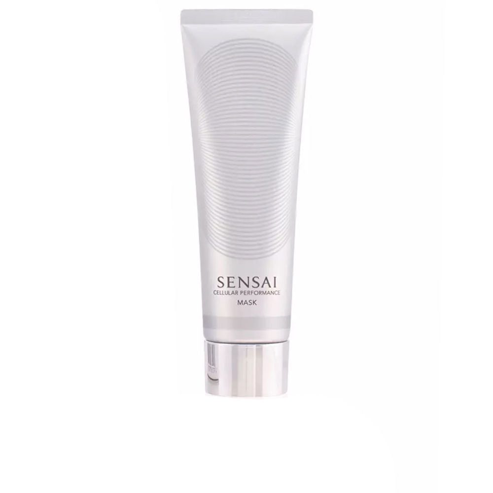 Sensai Silver plastic tube with striped circular pattern, minimalist design, creamy white mask texture