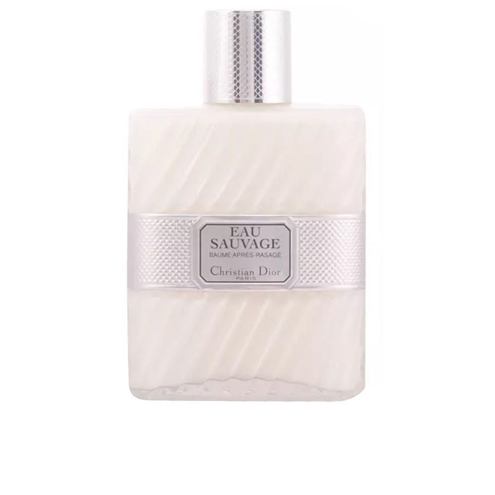 Dior Glass rectangular aftershave balm bottle with white contents, textured silver band and silver cap