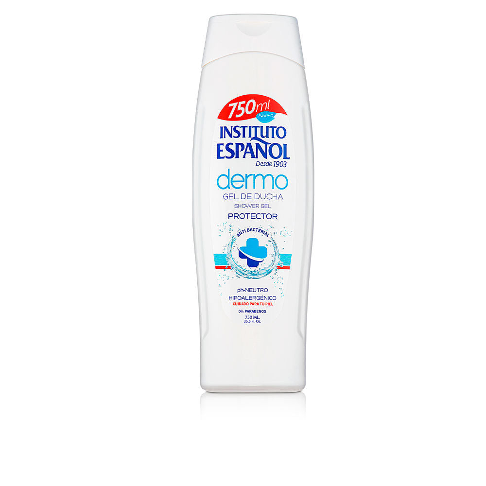 Instituto Español White plastic shower gel bottle with flip-top cap, printed label and logo, Instituto Jules