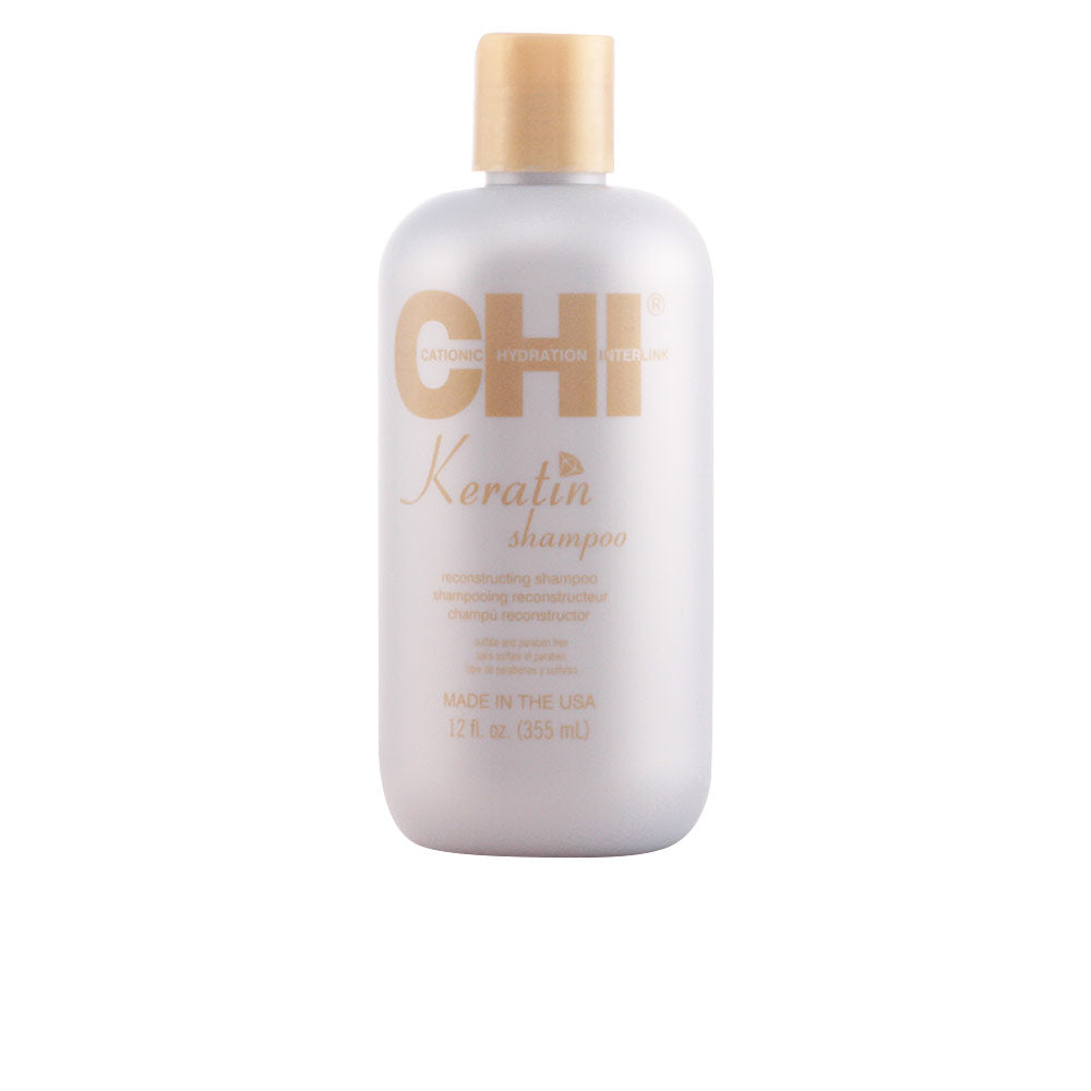 355 ml bottle of keratin repair shampoo with argan and jojoba oils, Unisex