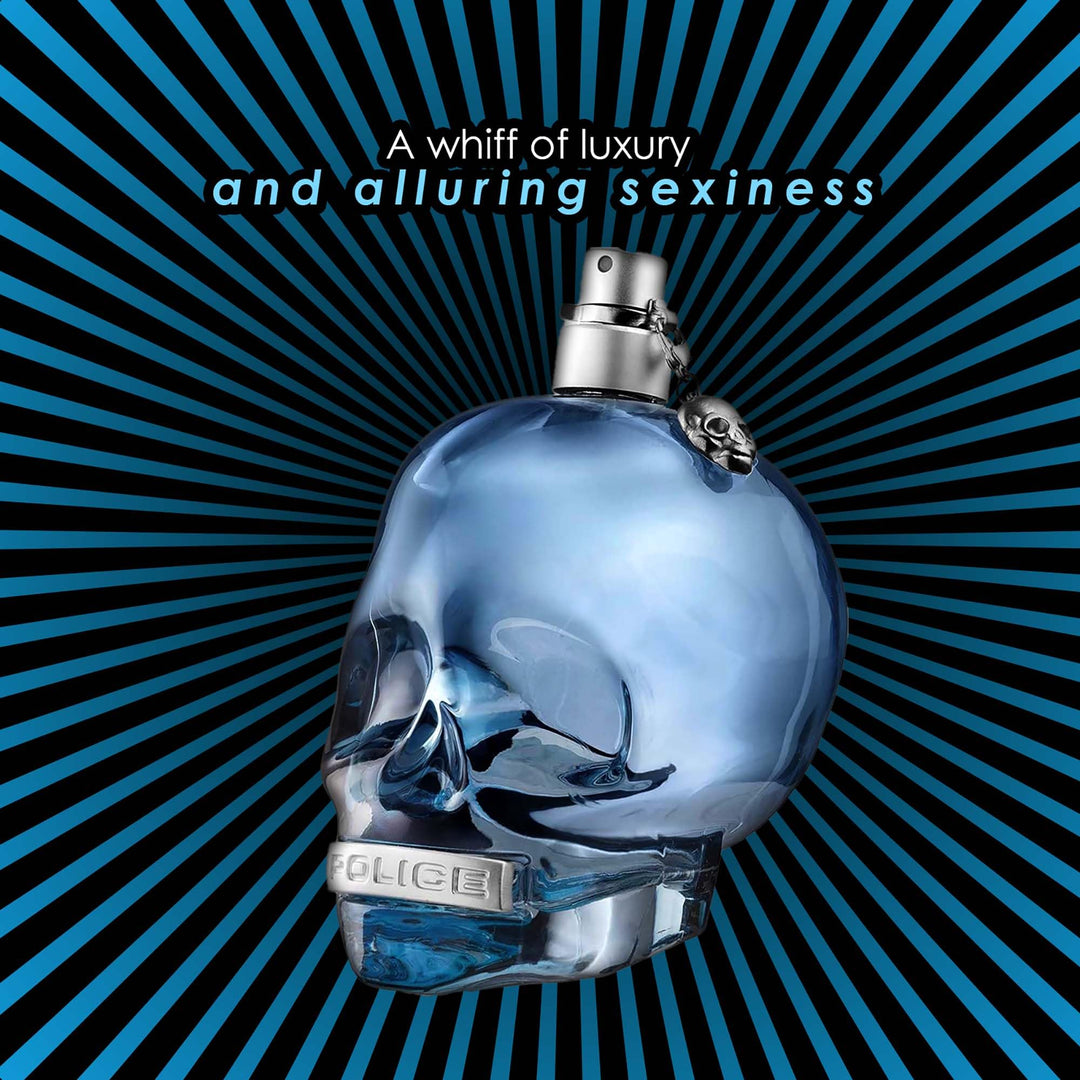 Blue clear glass skull-shaped 75 ml eau de toilette spray for Man