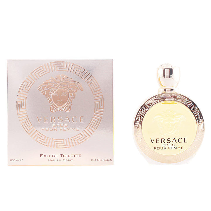 Spherical golden 30 ml eau de toilette bottle with Medusa motif, floral-woody fragrance