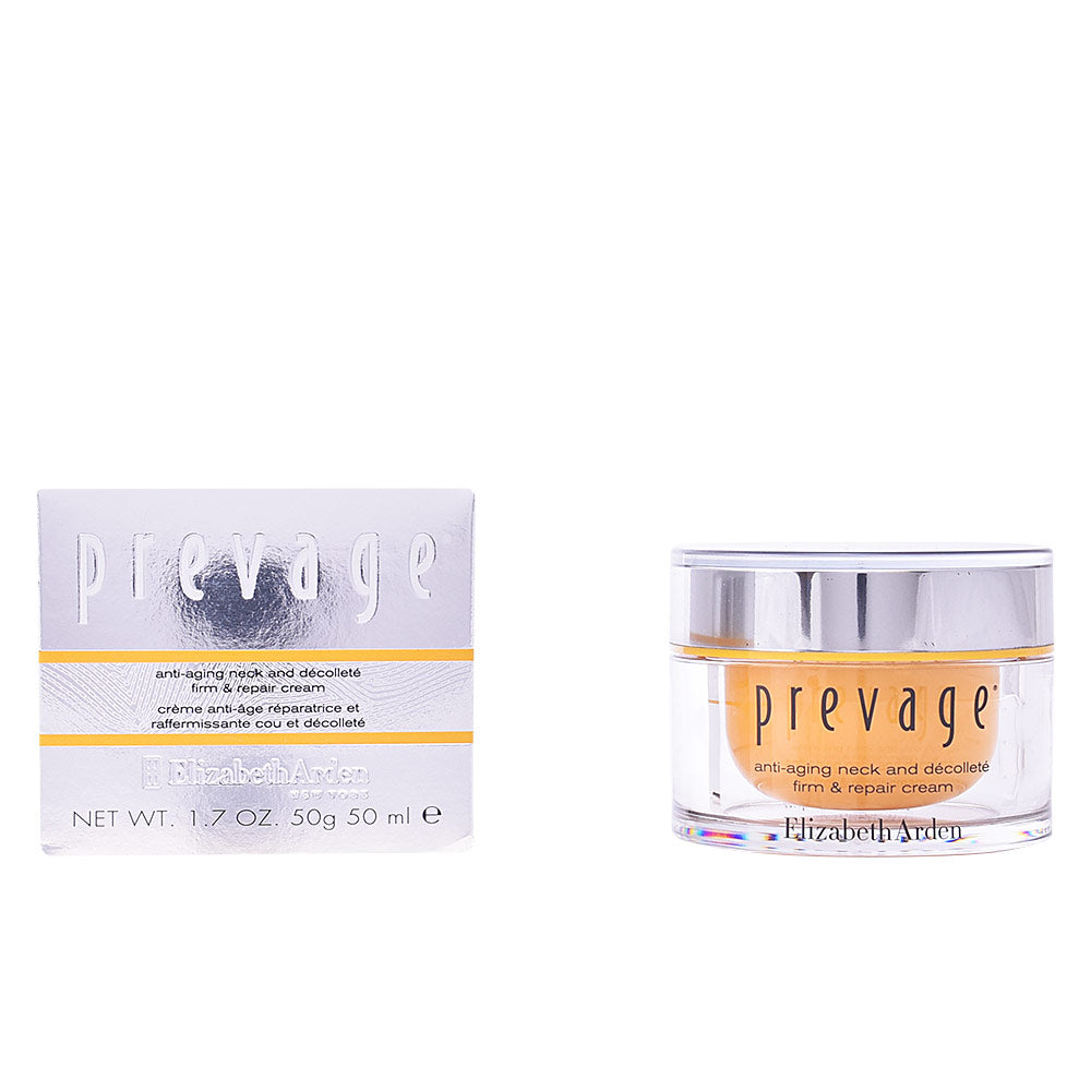 Silver reflective box and clear jar with silver lid revealing orange cream; printed text and yellow stripe, Elizabeth Arden