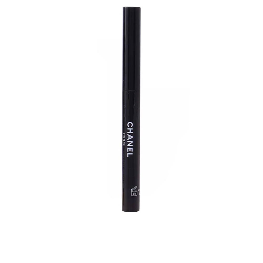 Chanel Black cylindrical plastic cosmetic pen with cap and minimalist small size, photographed against white background