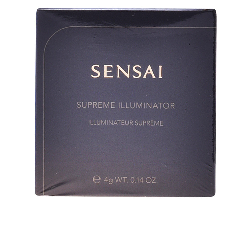 Sensai Compact square illuminator in dark purple cardboard with rounded corners and gold text