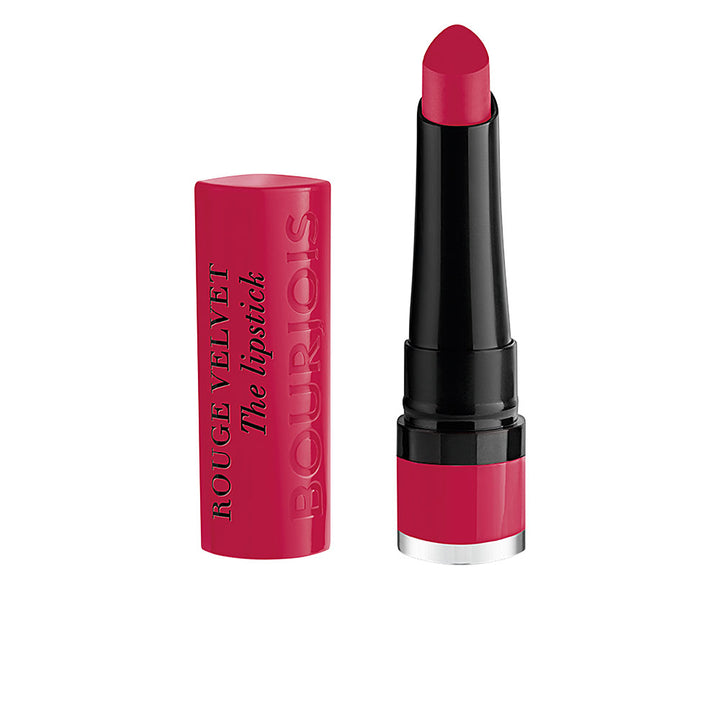 Tear-shaped fuchsia matte lipstick bullet, 2.4 g, sleek casing