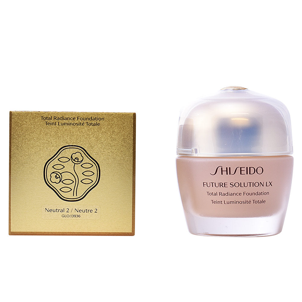 Shiseido Gold and beige foundation jar with lid beside matching box, plastic jar and cardboard box visible