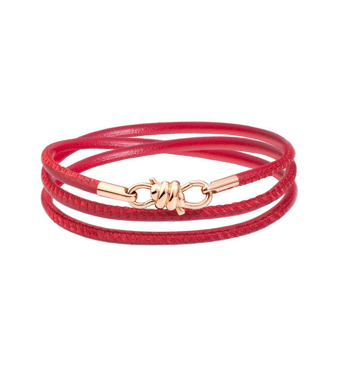 Sleek Rose Gold Clasp on Vibrant Red Leather Strap