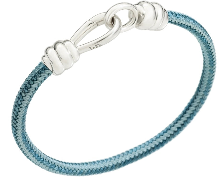 Braided Light Blue Cord Bracelet with Silver Clasp