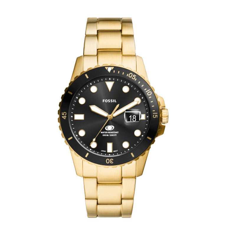 Fossil Gold-Tone Diver Watch, Black Dial
