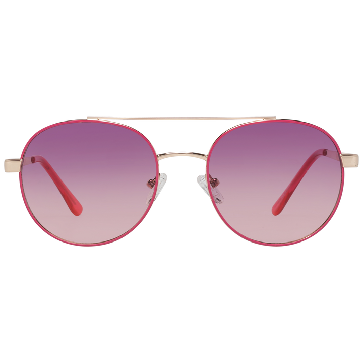 Gold metal aviator sunglasses with pink gradient lenses and double bridge on white background