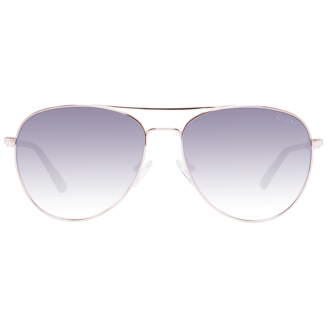 Rose gold aviator sunglasses with double bridge and gradient purple lenses, black temple tips, decorative temples