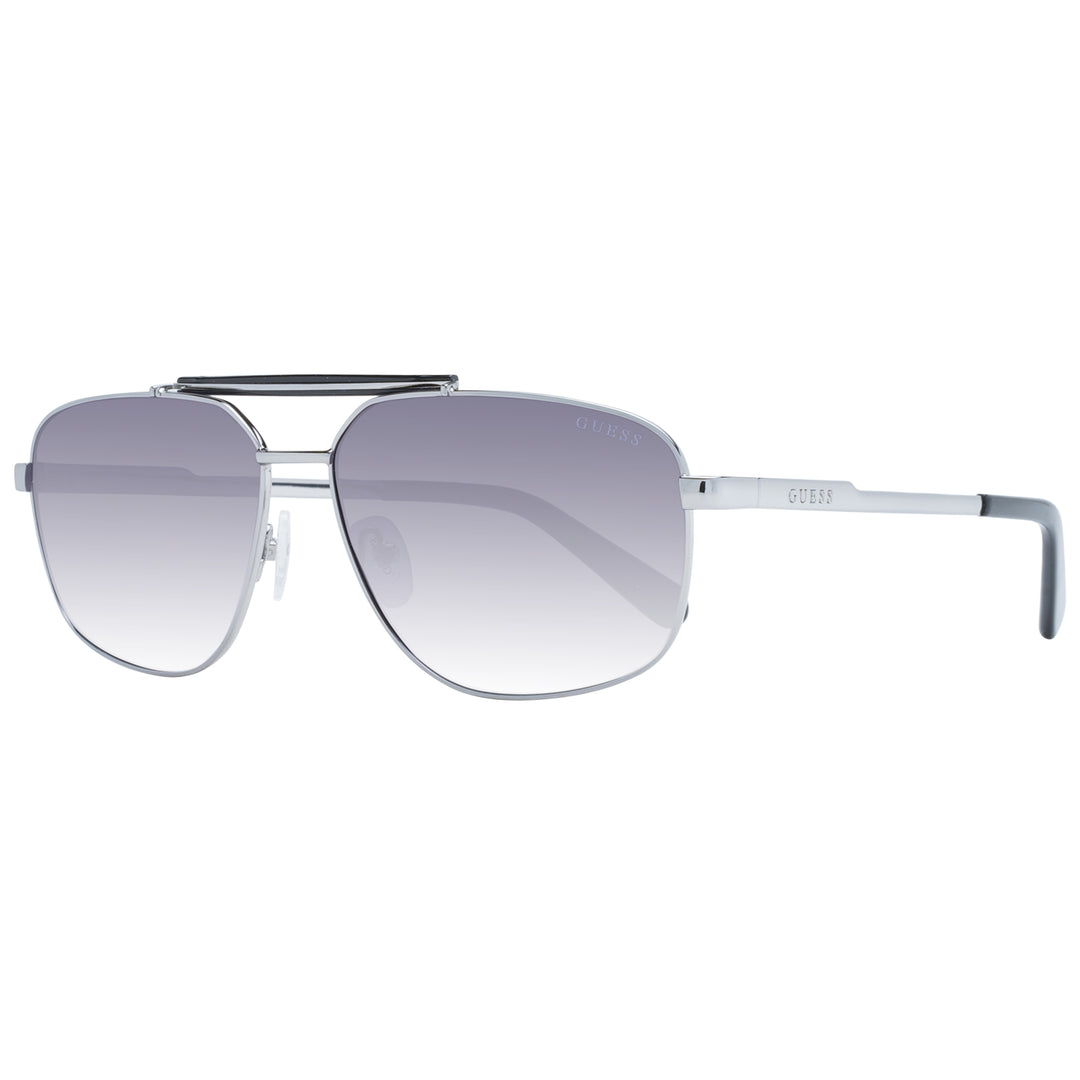 Unisex silver metal aviator sunglasses with double bridge and gradient gray lenses on white background