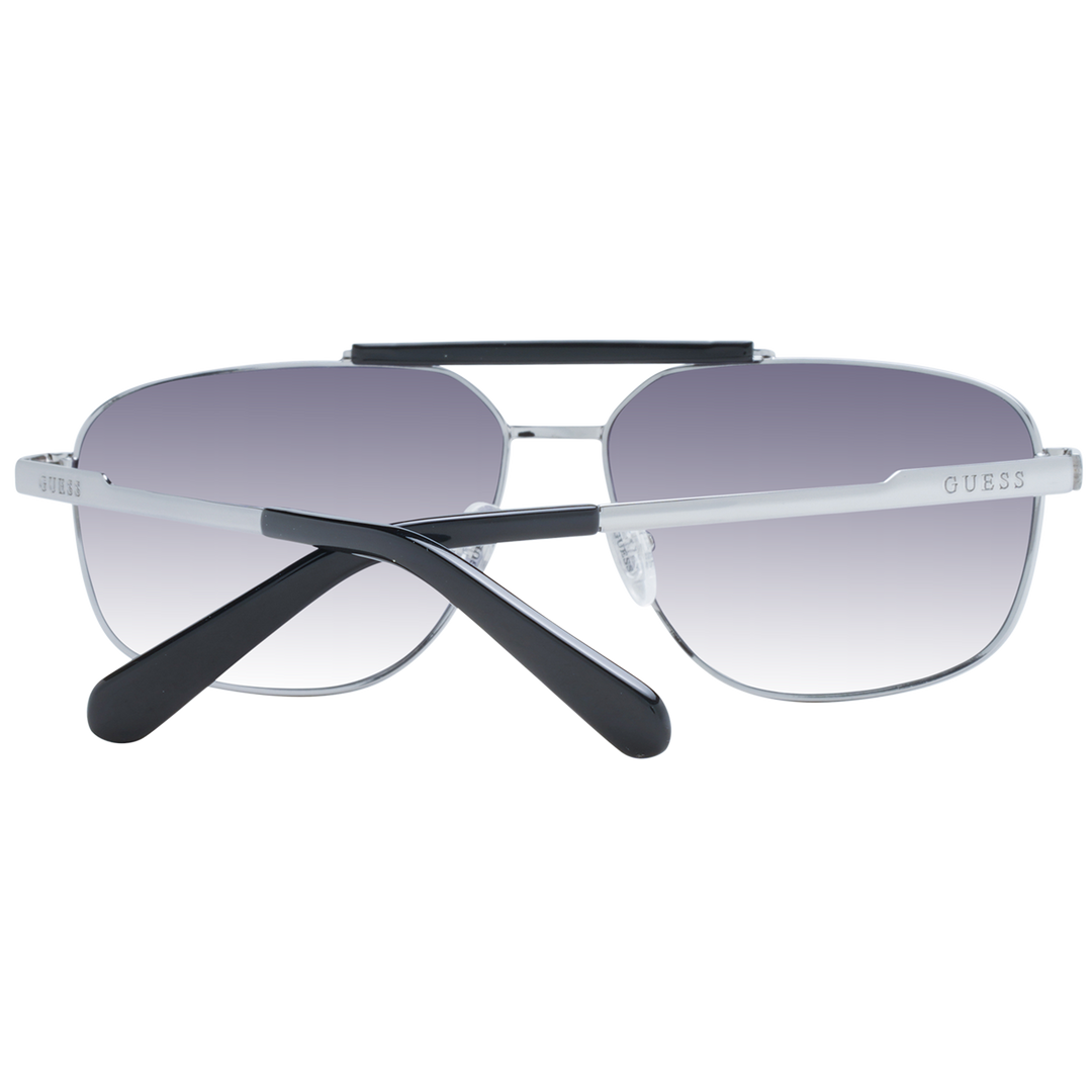 Unisex silver metal aviator sunglasses with double bridge and gradient gray lenses on white background