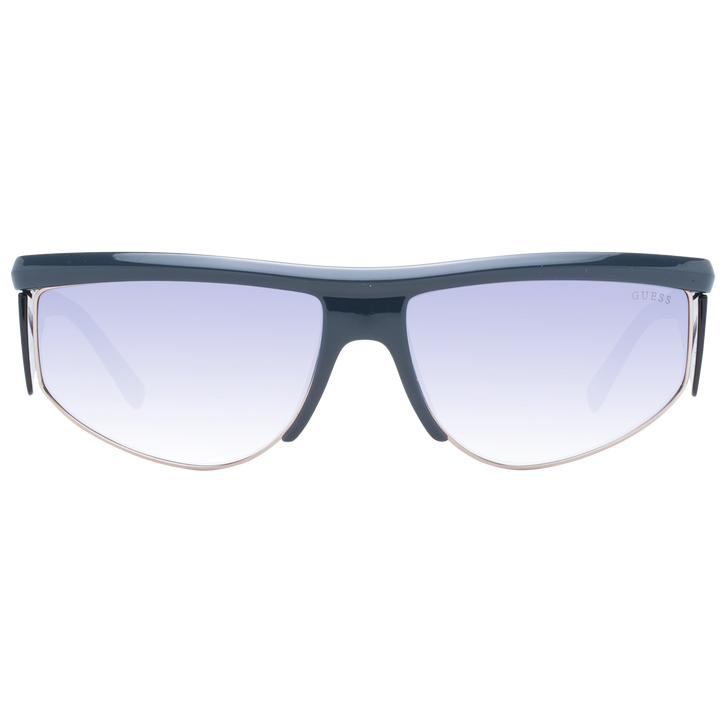 Dark gray semi-rimless sunglasses with metal rim and purple gradient lenses, sporty side shields, Women’s style