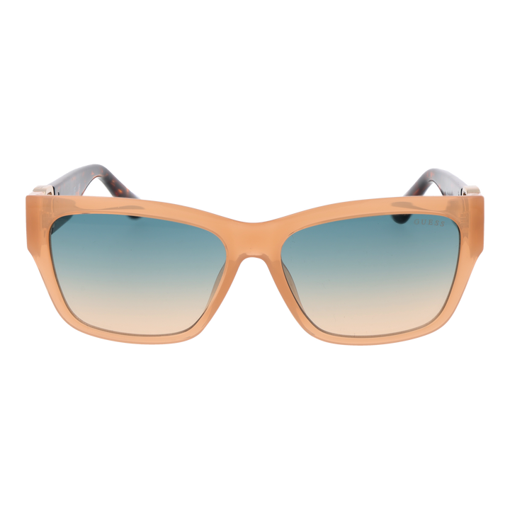 Peach tortoiseshell square sunglasses with gradient lenses and rhinestone &