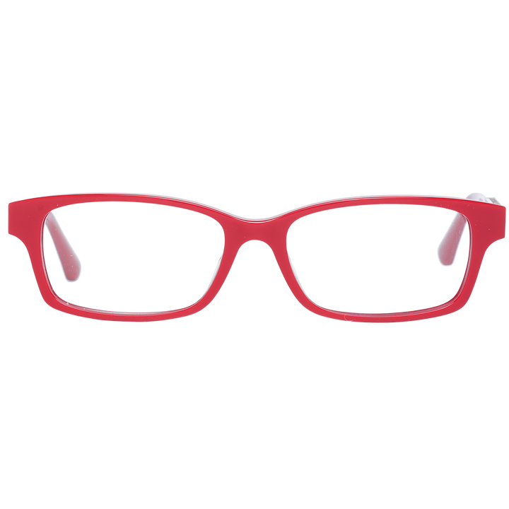 Red full-rim rectangular eyeglasses with gold-tone temple accents and attached rhinestone chain for Women