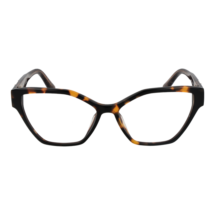 Tortoise shell cat-eye eyeglasses for Women, plastic frame, patterned brown and amber temples, metal logo detail