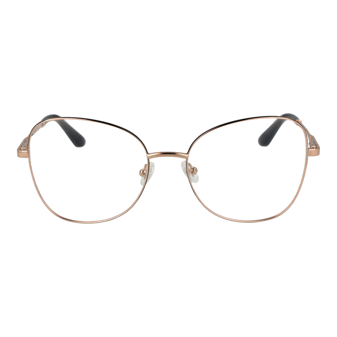 Rose gold thin metal eyeglasses for Women with black temple tips and adjustable nose pads