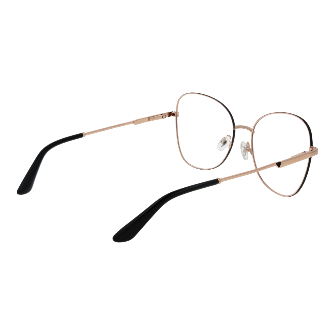 Rose gold thin metal eyeglasses for Women with black temple tips and adjustable nose pads