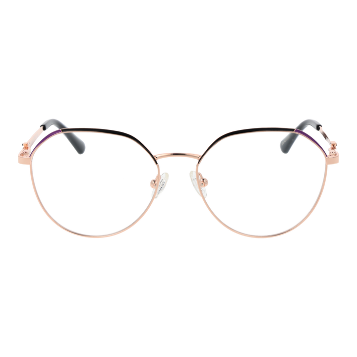 Rose gold and black thin metal round eyeglasses for Women with adjustable nose pads and temple logo