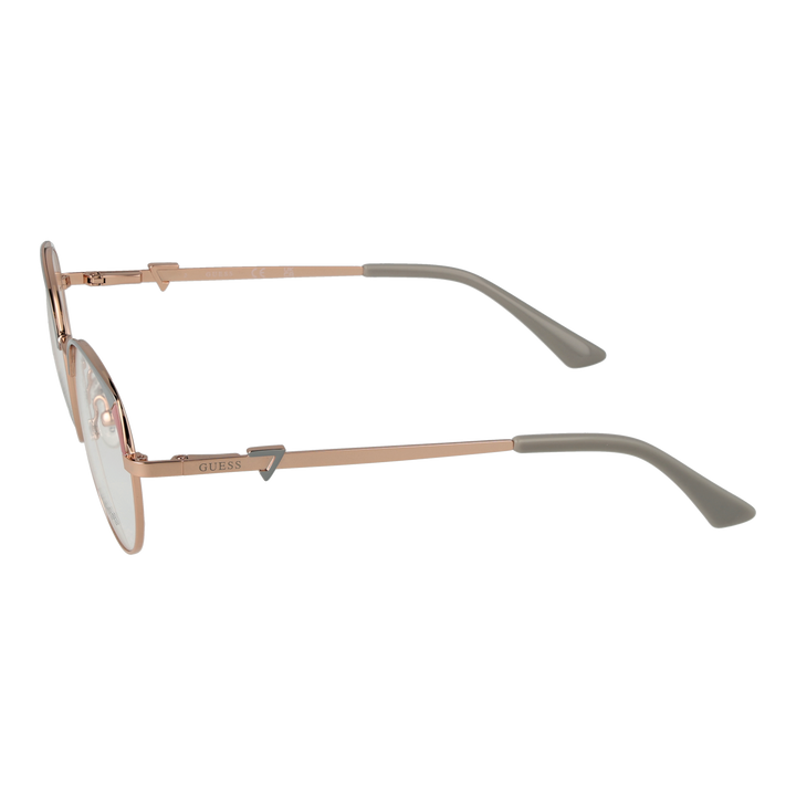 Rose gold thin metal round eyeglasses with grey lenses and decorative temple accents for Women