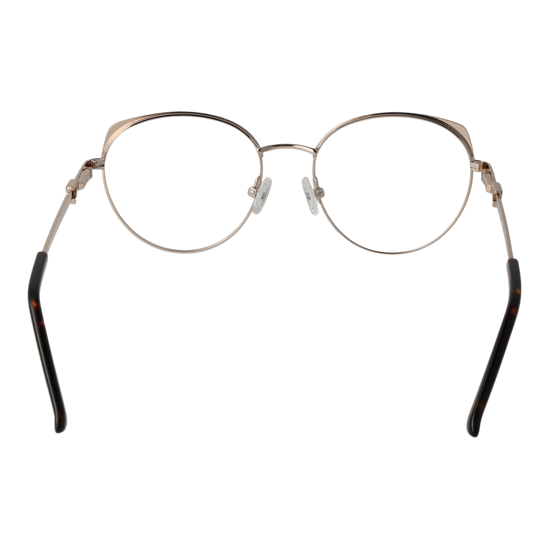 Gold thin metal round eyeglasses with tortoise shell temple tips and adjustable nose pads