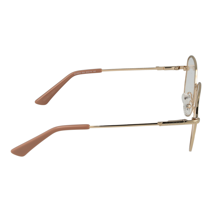 Unisex gold metal rounded-square eyeglasses with thin temples and adjustable nose pads on white background