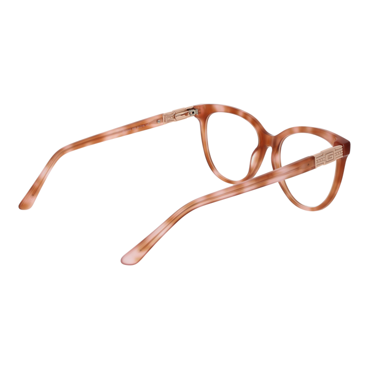 Brown plastic cat-eye eyeglasses with decorative metal temple accents on a neutral background for Women