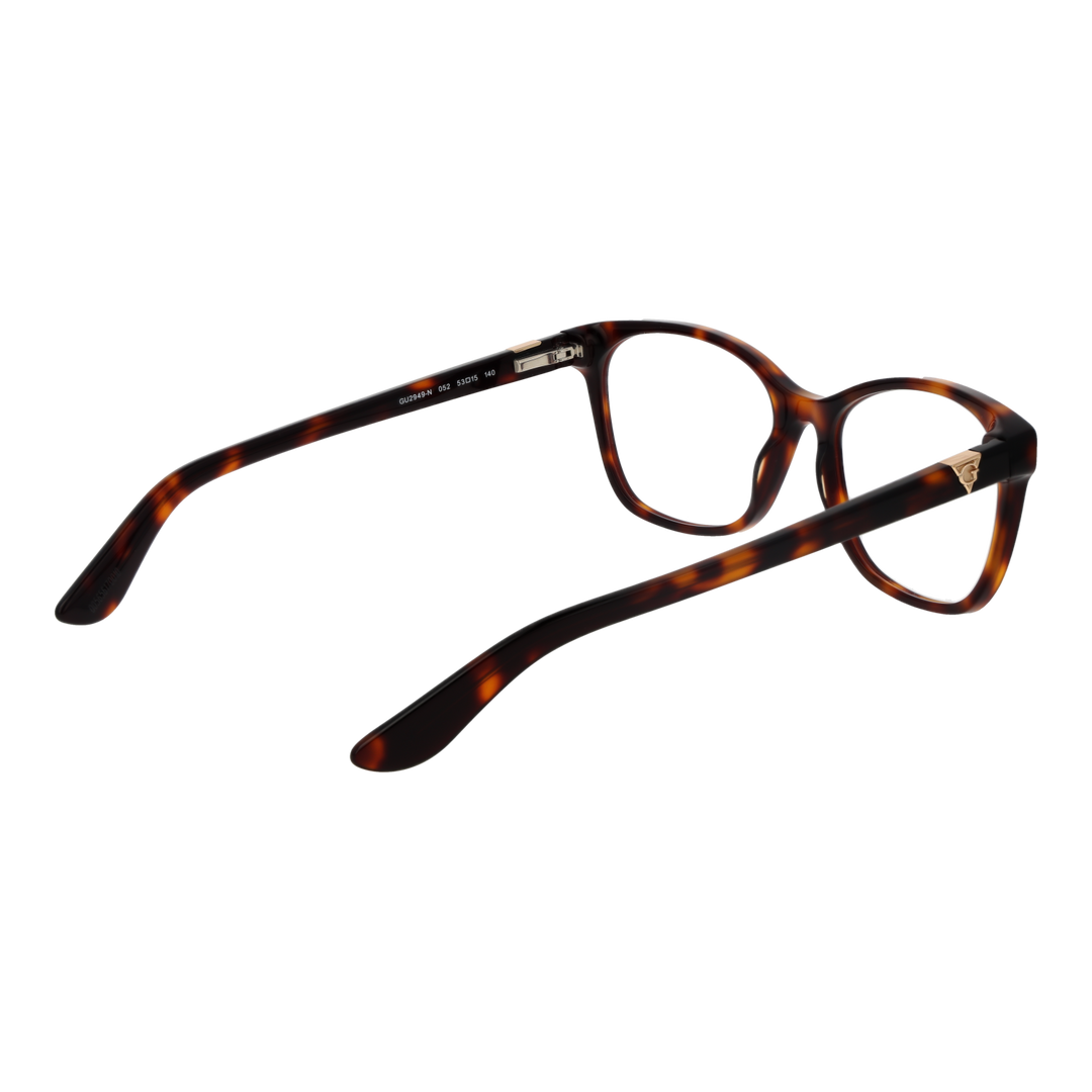 Tortoise brown plastic square eyeglasses for Women with clear lenses and gold temple logo detail