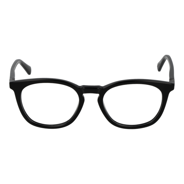 Unisex black full-rim rectangular eyeglasses in plastic with nose pads shown front-facing on neutral background