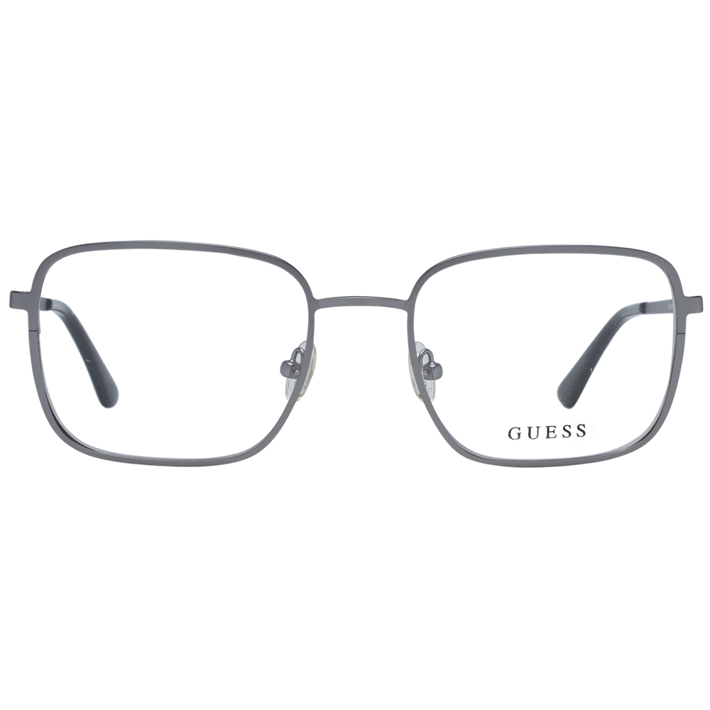 Gray thin metal full-rim rectangular eyeglasses with adjustable nose pads on neutral background, Unisex