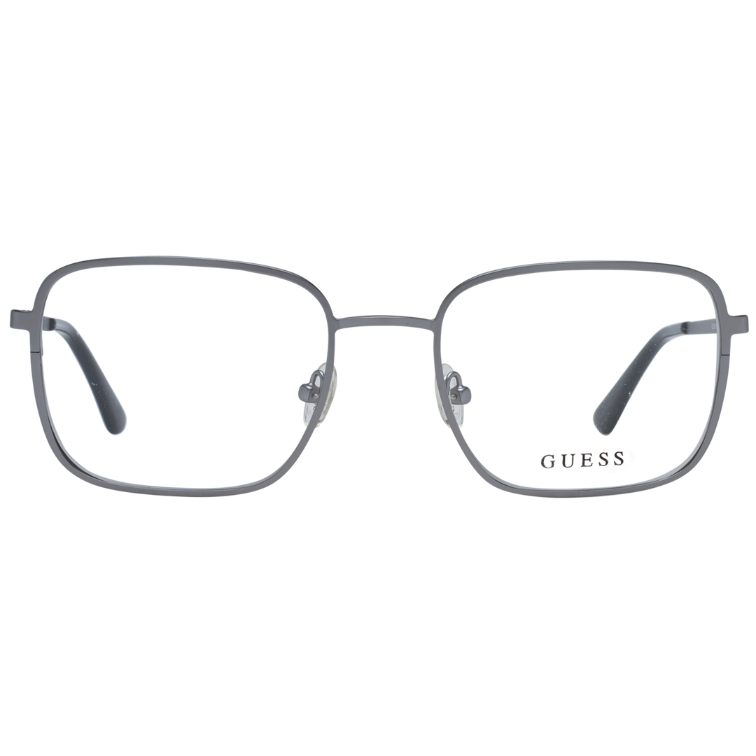Gray thin metal full-rim rectangular eyeglasses with adjustable nose pads on neutral background, Unisex