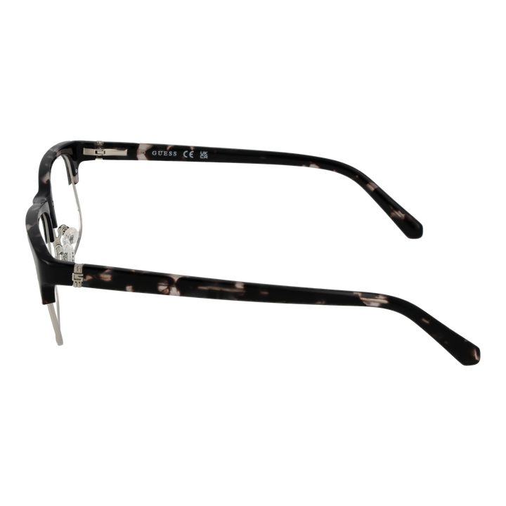 Unisex black and beige tortoiseshell semi-rim eyeglasses with rectangular lenses and metal nose pads