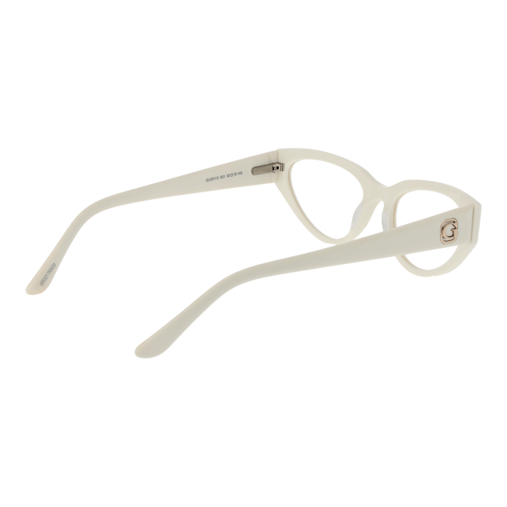 Off-white plastic cat-eye eyeglasses for Women with upswept frames and logo temples, shown three-quarter view.
