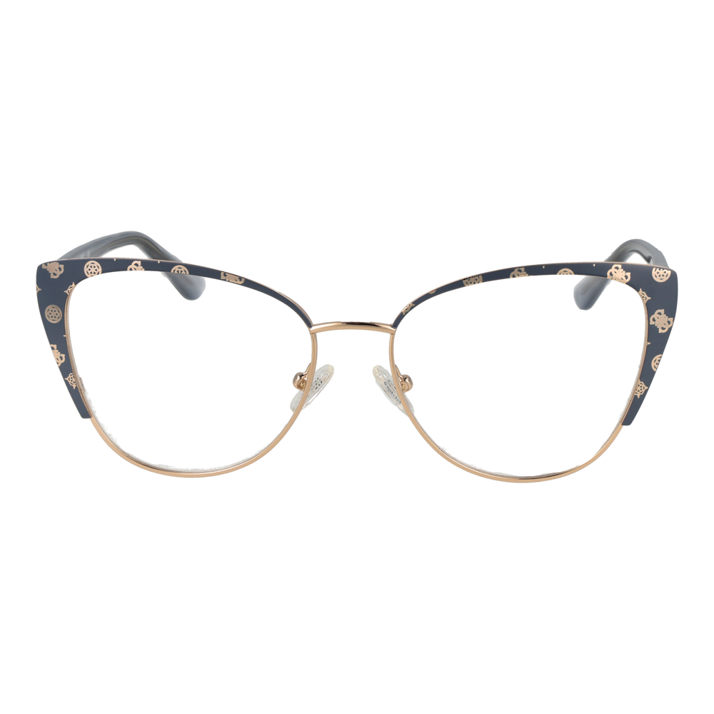 Black and gold patterned cat-eye eyeglasses for Women, metal temples, adjustable nose pads, front pattern visible