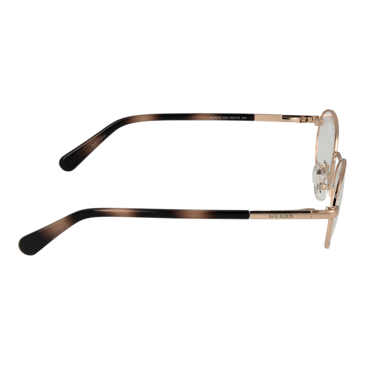 Unisex rose gold thin metal oval eyeglasses with black-brown gradient temple tips, adjustable nose pads