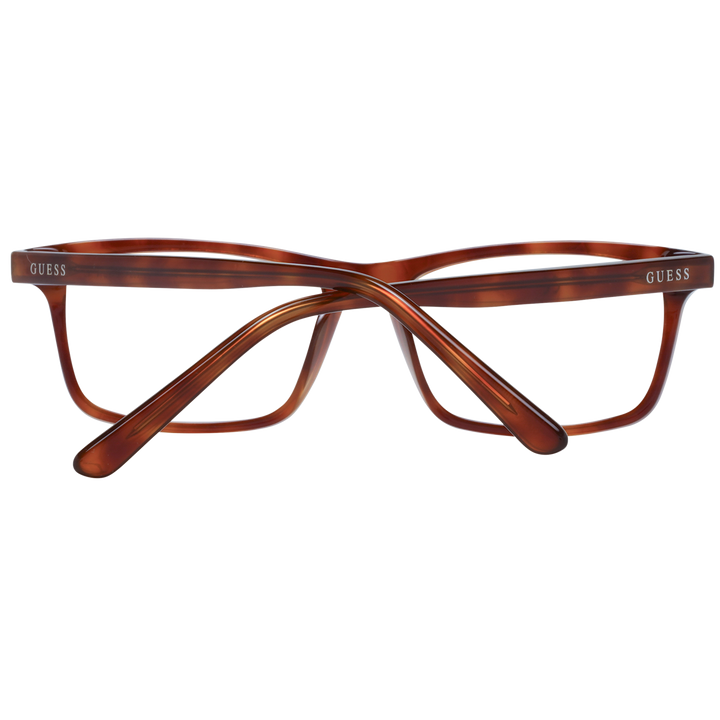 Unisex brown tortoiseshell full-rim rectangular eyeglasses in plastic with transparent lenses on neutral background