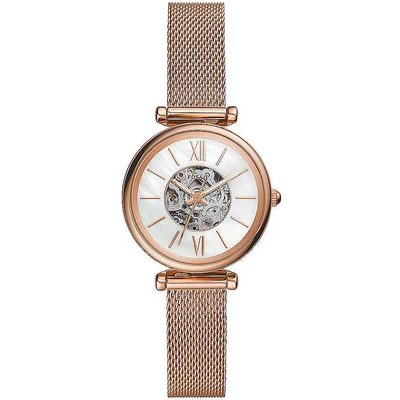 Fossil Rose Gold Skeleton Mesh Watch