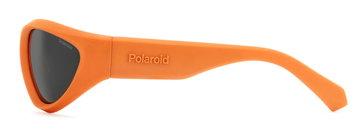 Unisex orange plastic cat-eye sunglasses, polarized lenses, sporty silhouette against neutral background