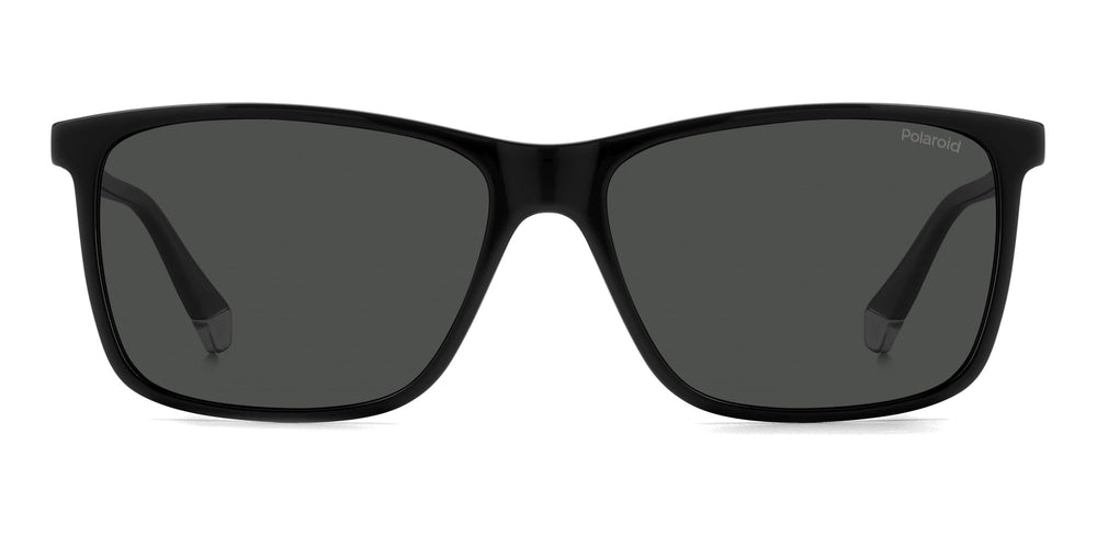 Black Unisex rectangular sunglasses, polarized lenses, lightweight acetate frame, classic modern silhouette