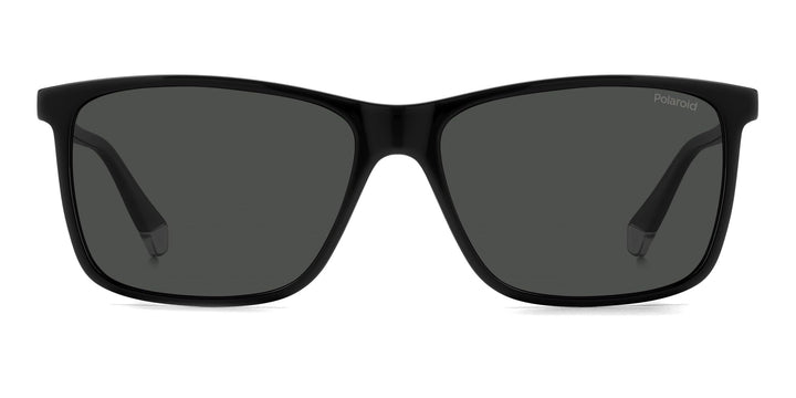 Black Unisex rectangular sunglasses, polarized lenses, lightweight acetate frame, classic modern silhouette