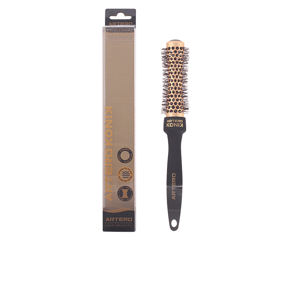 Conical 25 mm ceramic ionic hair brush with nylon bristles and ergonomic handle