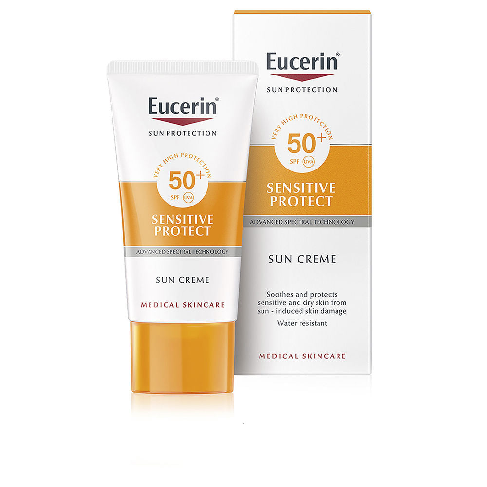 50 ml tube of SPF50+ cream for dry sensitive skin, water-resistant formulation